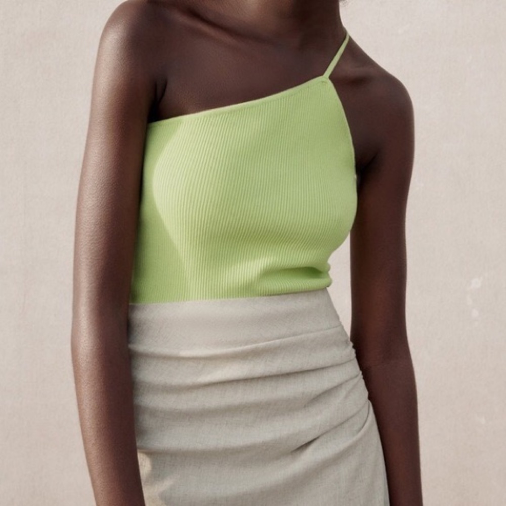 Zara Asymmetric / One Shoulder Top in Lime Green